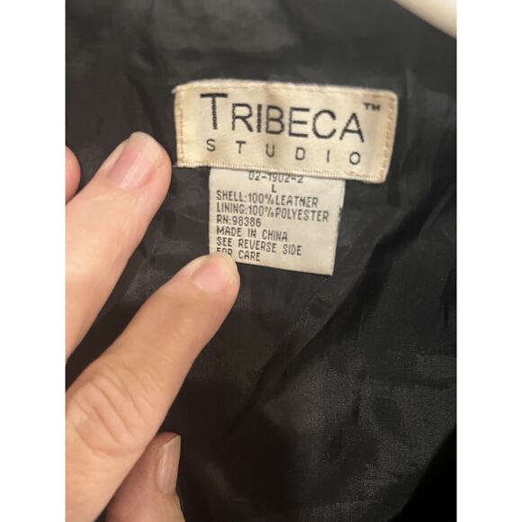 VTG Tribeca Studio Women's Black Leather Blazer Jacket L Button Front Mid Lined - Picture 6 of 11